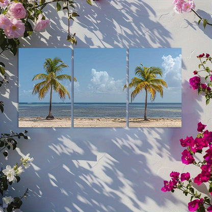 3pcs Tropical Beach Palm Trees Wall Art Set Canvas Framed 40x60cm - High Quality Print 100% Australian Made Wall Canvas Ready to Hang