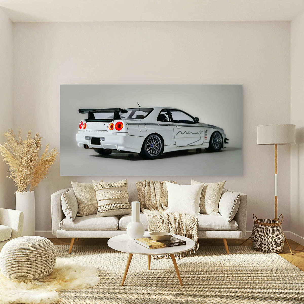 White Nissan Skyline GT-R Model Wall Art Canvas Office Home Room Framed 120x60cm