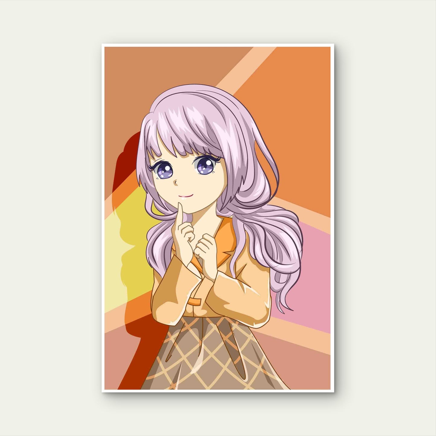 Cute Purple-Haired Anime Girl Illustration Metal Print Ready to Hang