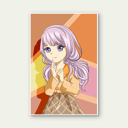 Cute Purple-Haired Anime Girl Illustration Metal Print Ready to Hang