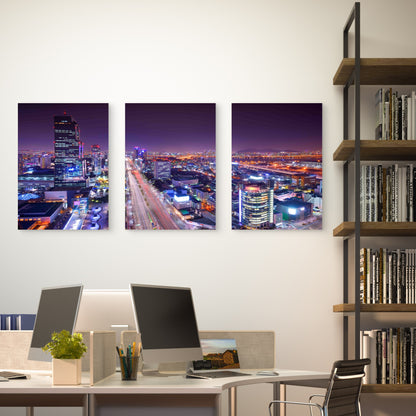 3pcs Seoul City Skyline Gangnam Night Highway Metal Print Ready to Hang Art