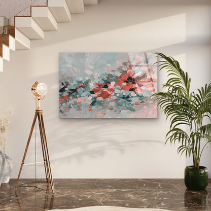 Pink Teal Abstract Floral Palette Knife  Acrylic Glass Printing Wall Art Australian Made Quality