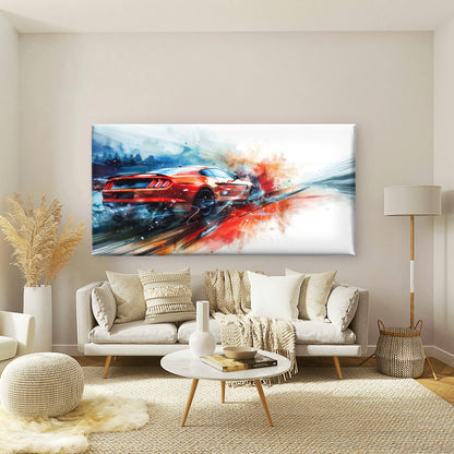 Dynamic Red Mustang Car Wall Art Canvas Office Home Room Framed 120x60cm