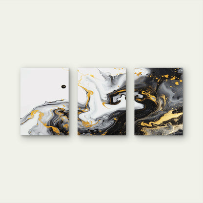 3pcs Black White Luxury Fluid Gold Splatter Wall Art Set Canvas Framed 40x60cm - High Quality Print 100% Australian Made Wall Canvas Ready to Hang