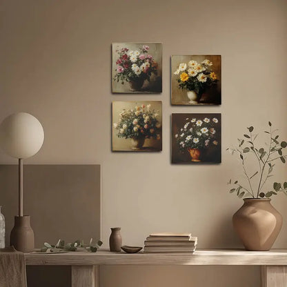 4pcs Colourfull Flower Vases Wall Art Canvas Framed - Bella Home Decor