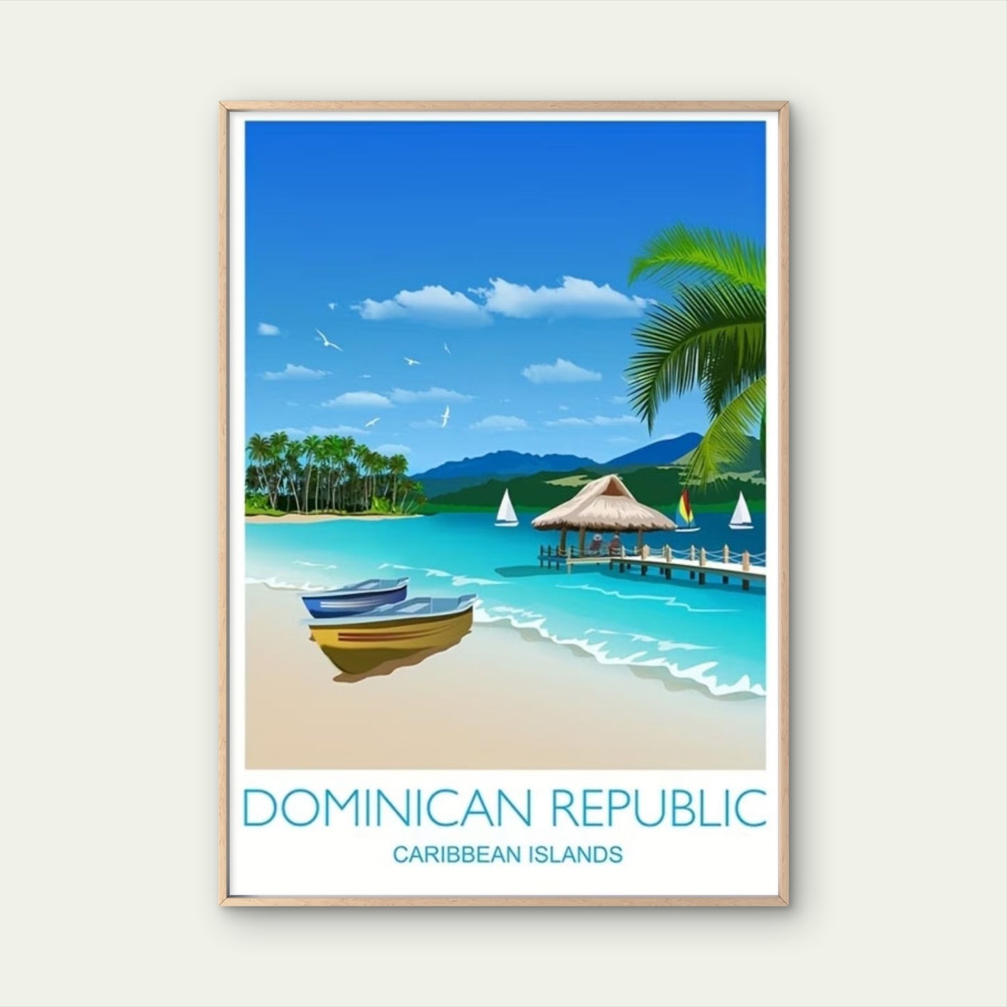Iconic Paradise Beach Tropical Coastline Dominican Republic Caribbean Islands Travel Poster Print Wall Art