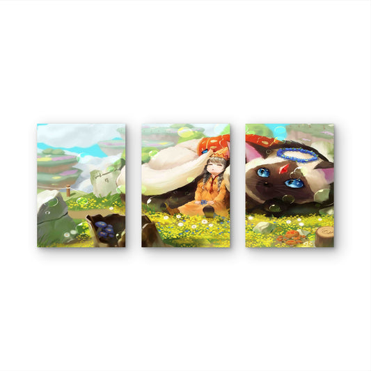 3pcs Giant Cat Fantasy Meadow Floating Islands Metal Print Ready to Hang Art