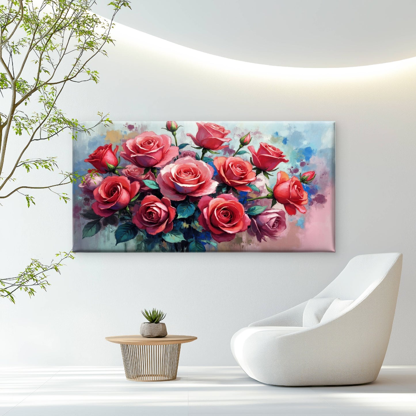 Vibrant Red Roses Painting Wall Art Canvas Office Home Room Framed 120x60cm