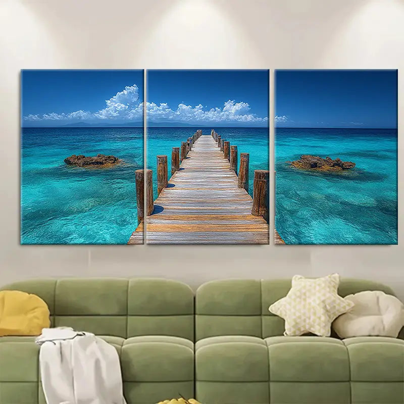 3pcs Wooden Bridge Walkway Metal Print Ready to Hang Art