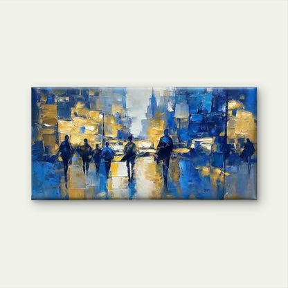 Abstract Blue And Golden City Wall Art Canvas Office Home Room Framed 120x60cm