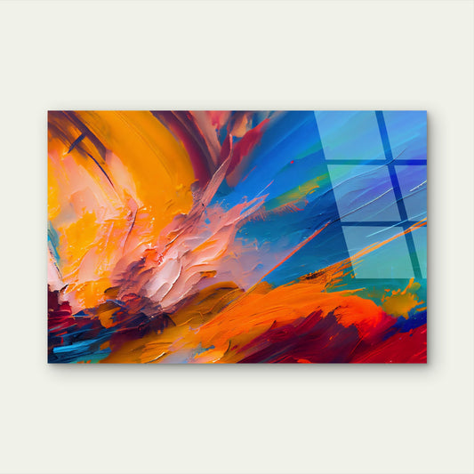 Blue Orange Paint Splash Brush Wave Acrylic Glass Printing Wall Art Australian Made Quality