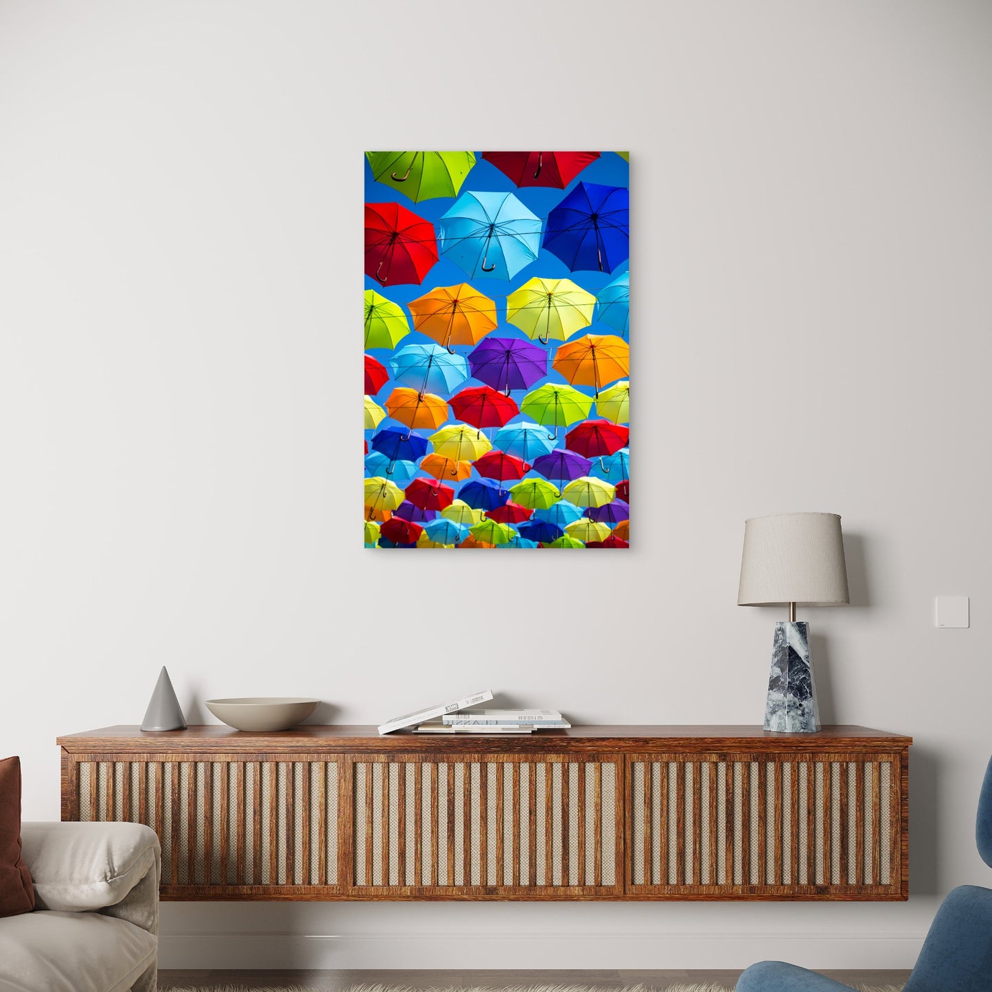 Beautiful Vibrant Rainbow Parasols Umbrella 40x60cm Metal Print Ready to Hang