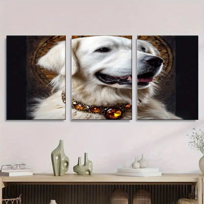 3pcs Golden Retriever Dog With Amber Gemstones Metal Print Ready to Hang Art - Bella Home Decor