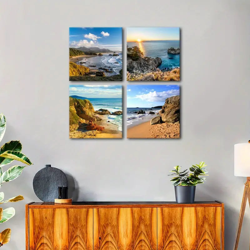 4pcs Ocean Sunrise Wall Decor Wall Art Canvas Framed - Bella Home Decor