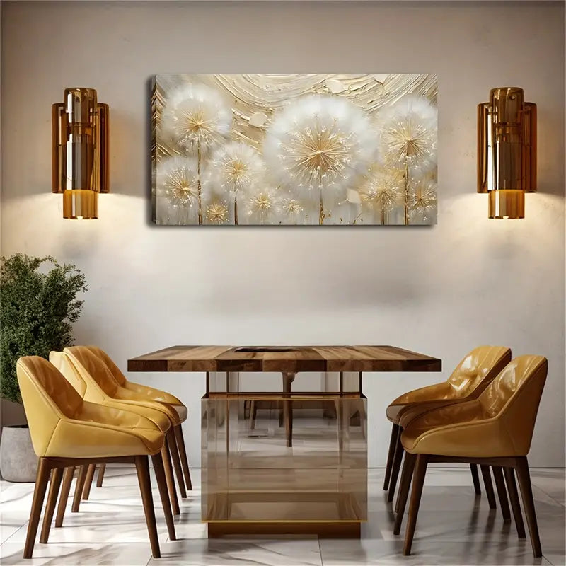 Dandelion Golden Element Wall Art Canvas Office Home Room Framed 120x60cm - Bella Home Decor
