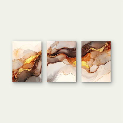 3pcs Luxury Gold Foil Liquid Ink Abstract Fluid  Wall Art Set Canvas Framed 50x70cm - High Quality Print 100% Australian Made Wall Canvas Ready to Hang