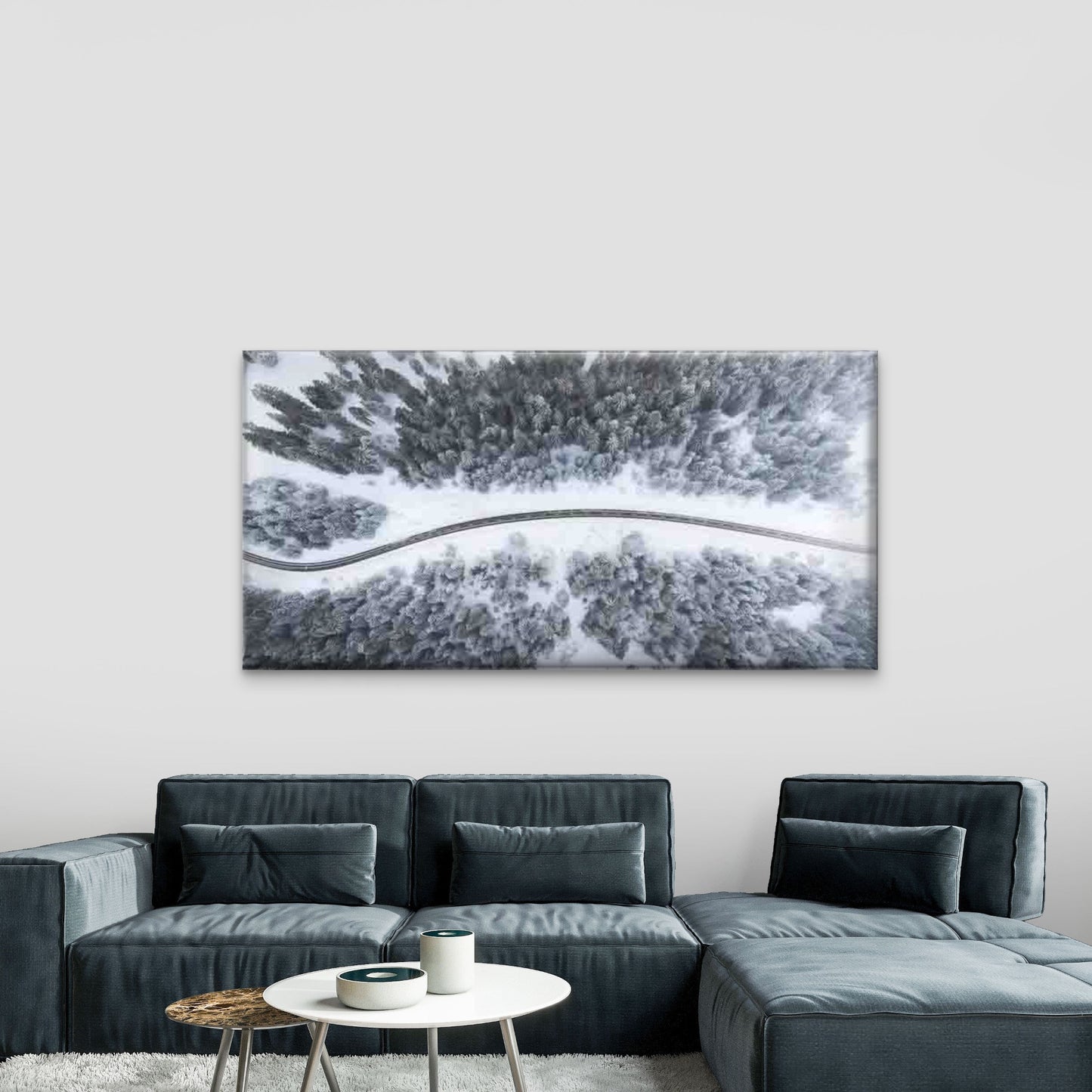 Aerial Winter Forest Road Lands Wall Art Canvas Office Home Room Framed 120x60cm - Bella Home Decor
