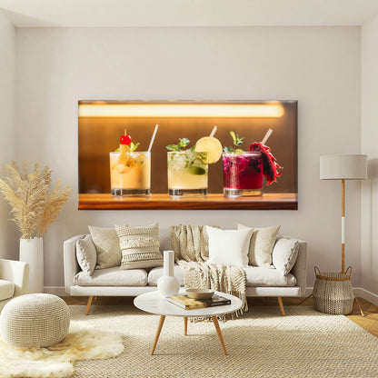 Three Colorful Bar Cocktails Wall Art Canvas Office Home Room Framed 120x60cm