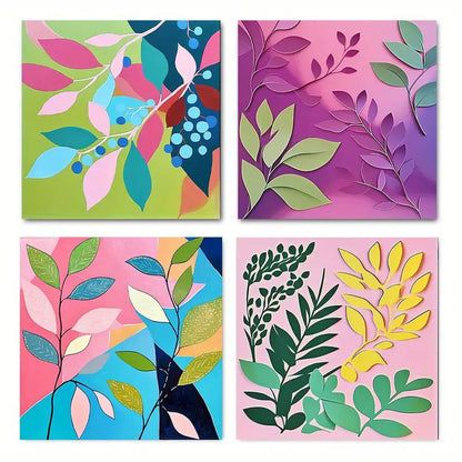 4pcs Vibrant Tropical Plant Designs in Pink, Wall Art Canvas Framed