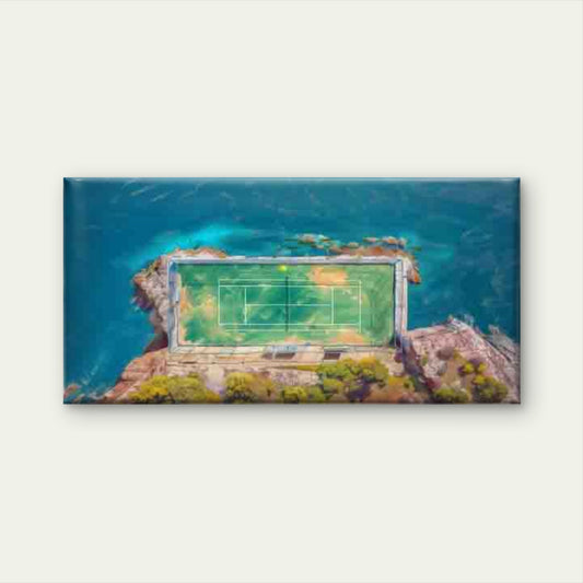 Cliffside Tennis Court Wall Art Canvas Office Home Room Framed 120x60cm