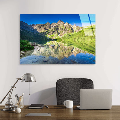 Mountains Alpine Lake Tempered Glass Printing Wall Art Australian Made Quality