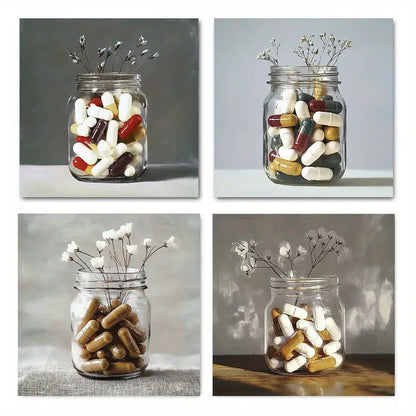 4pcs Vibrant Bouquet Themed Home Decor Wall Art Canvas Framed