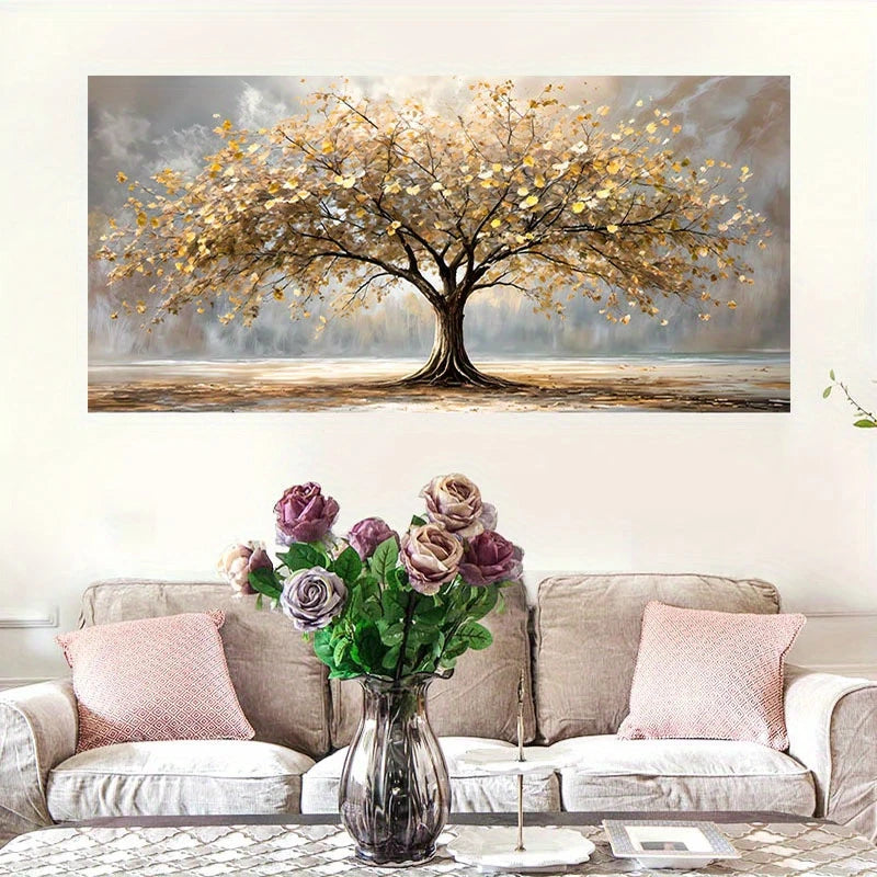 Golden & Beige Leaves Wall Art wall canvas office home room framed 120x60cm - Bella Home Decor