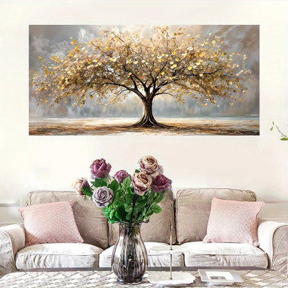 Golden & Beige Leaves Wall Art wall canvas office home room framed 120x60cm - Bella Home Decor