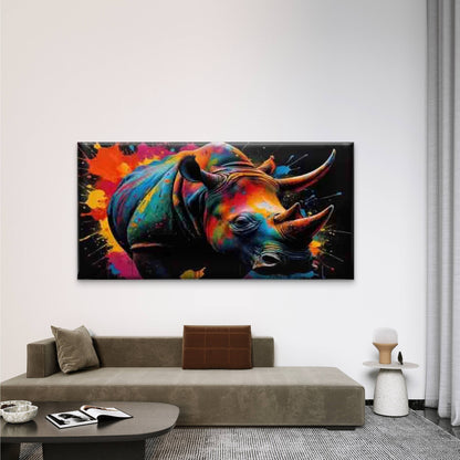Multicolor Abstract Rhino Wall Art Canvas Office Home Room Framed 120x60cm