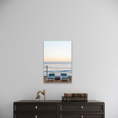 Beautiful View of Two Wooden Sunbeds  60x90cm Metal Print Ready to Hang