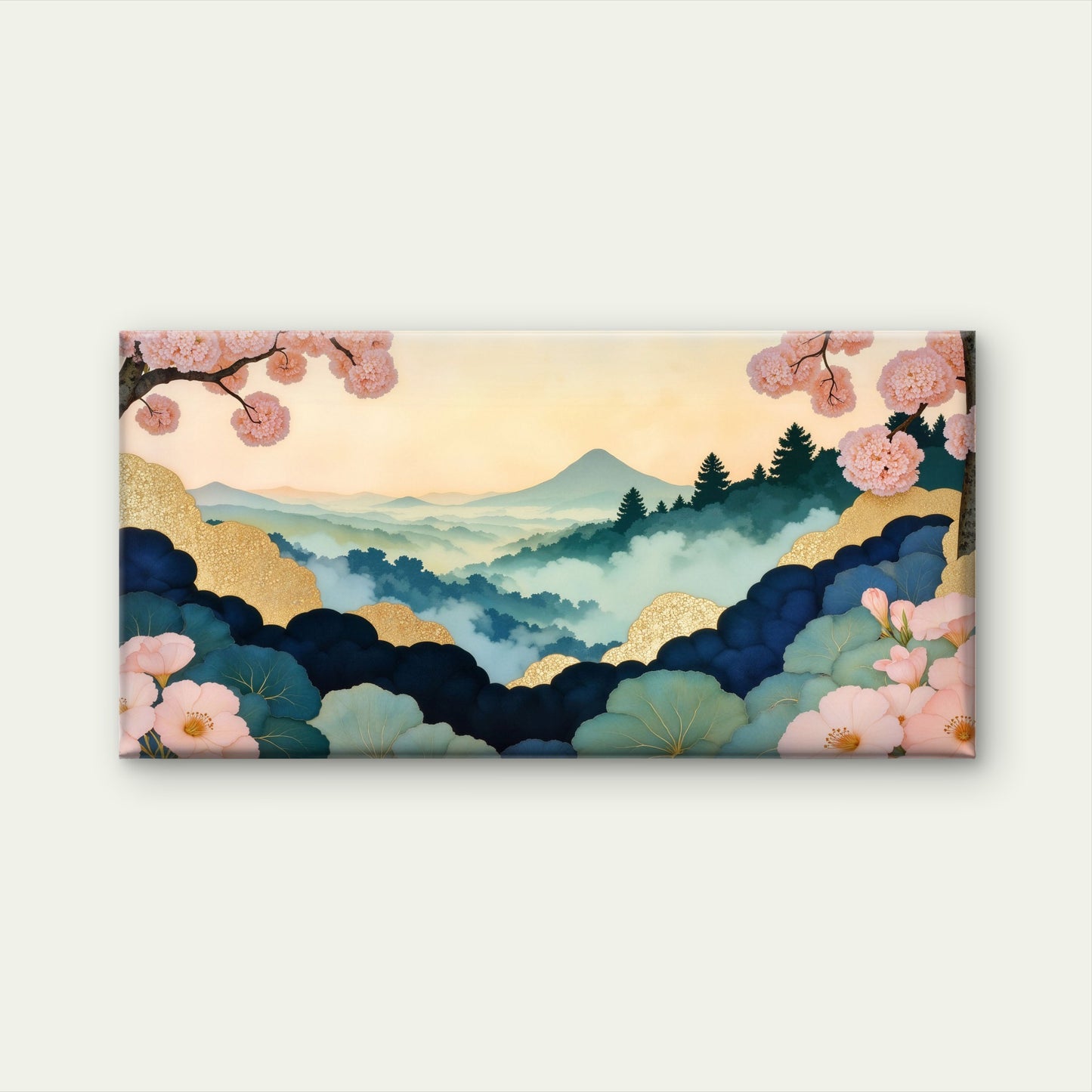 Stylized Mountain Blossom Wall Art Canvas Office Home Room Framed 120x60cm