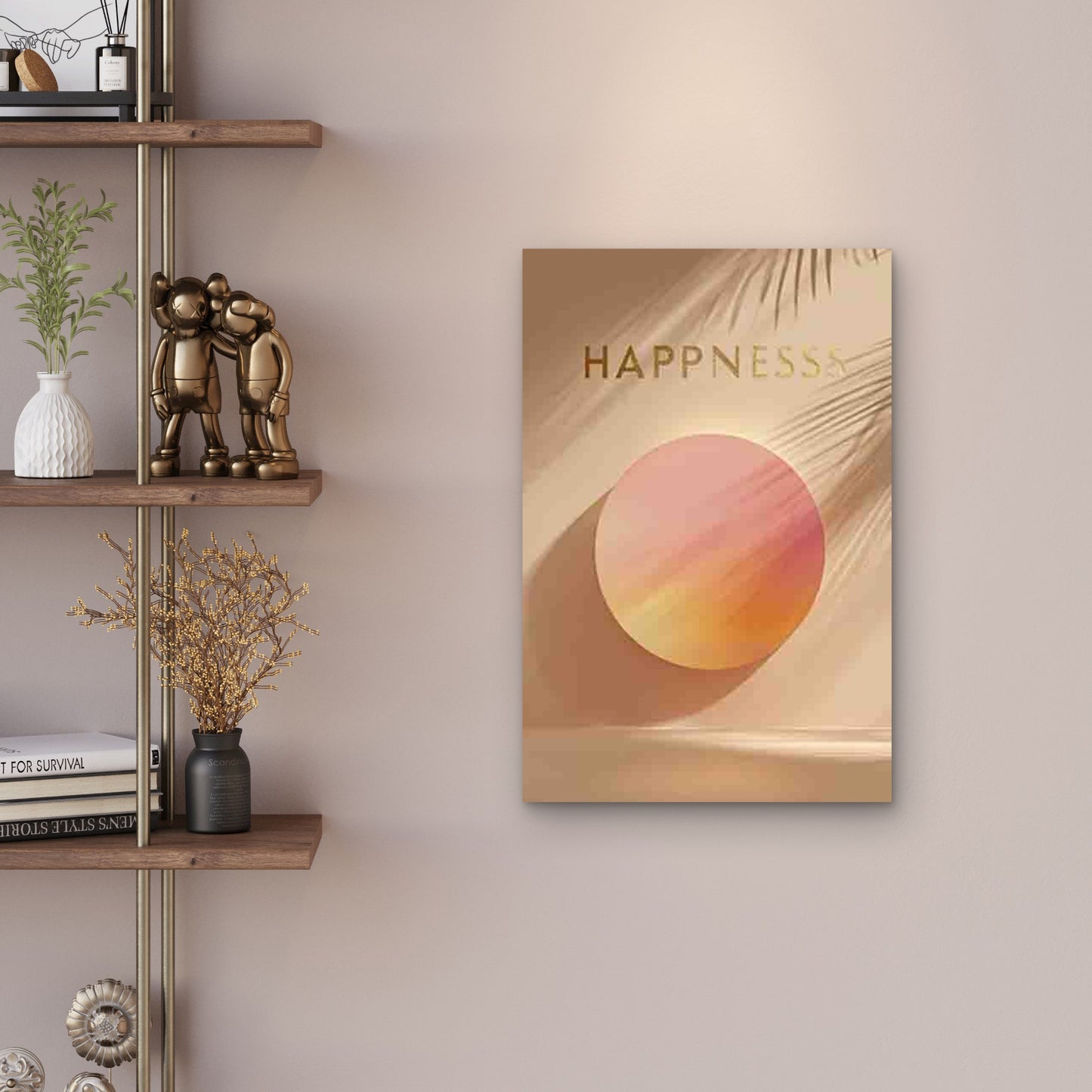 Beige & Golden Gradient Circle 60x90cm Metal Print Ready to Hang