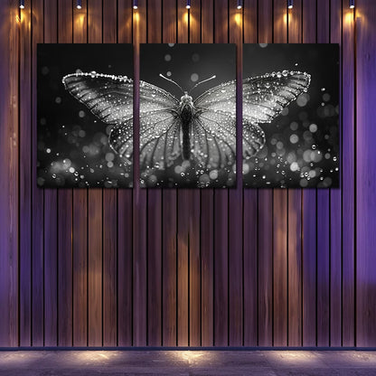 3pcs Luxurious Crystal Butterfly Design Wall Art Set Canvas Framed 40x60cm - High Quality Print 100% Australian Made Wall Canvas Ready to Hang
