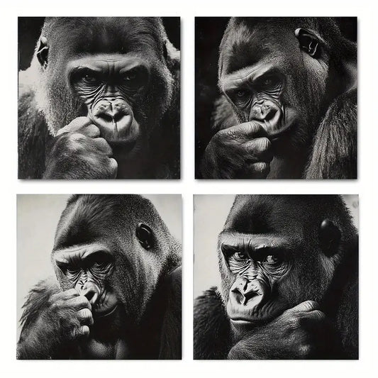 4pcs Smoking Gorill Wall Art Canvas Framed