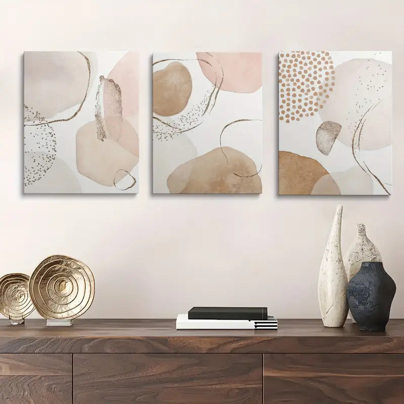 3pcs eige Pink Geometric Green Leaf  Metal Print Ready to Hang Art - Bella Home Decor