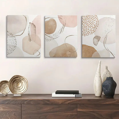 3pcs eige Pink Geometric Green Leaf  Metal Print Ready to Hang Art - Bella Home Decor