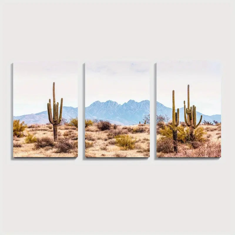 3pcs Arizona Desert Cactus Landscape Wall Art Set Canvas Framed 40x60cm - High Quality Print 100% Australian Made Wall Canvas Ready to Hang - Bella Home Decor