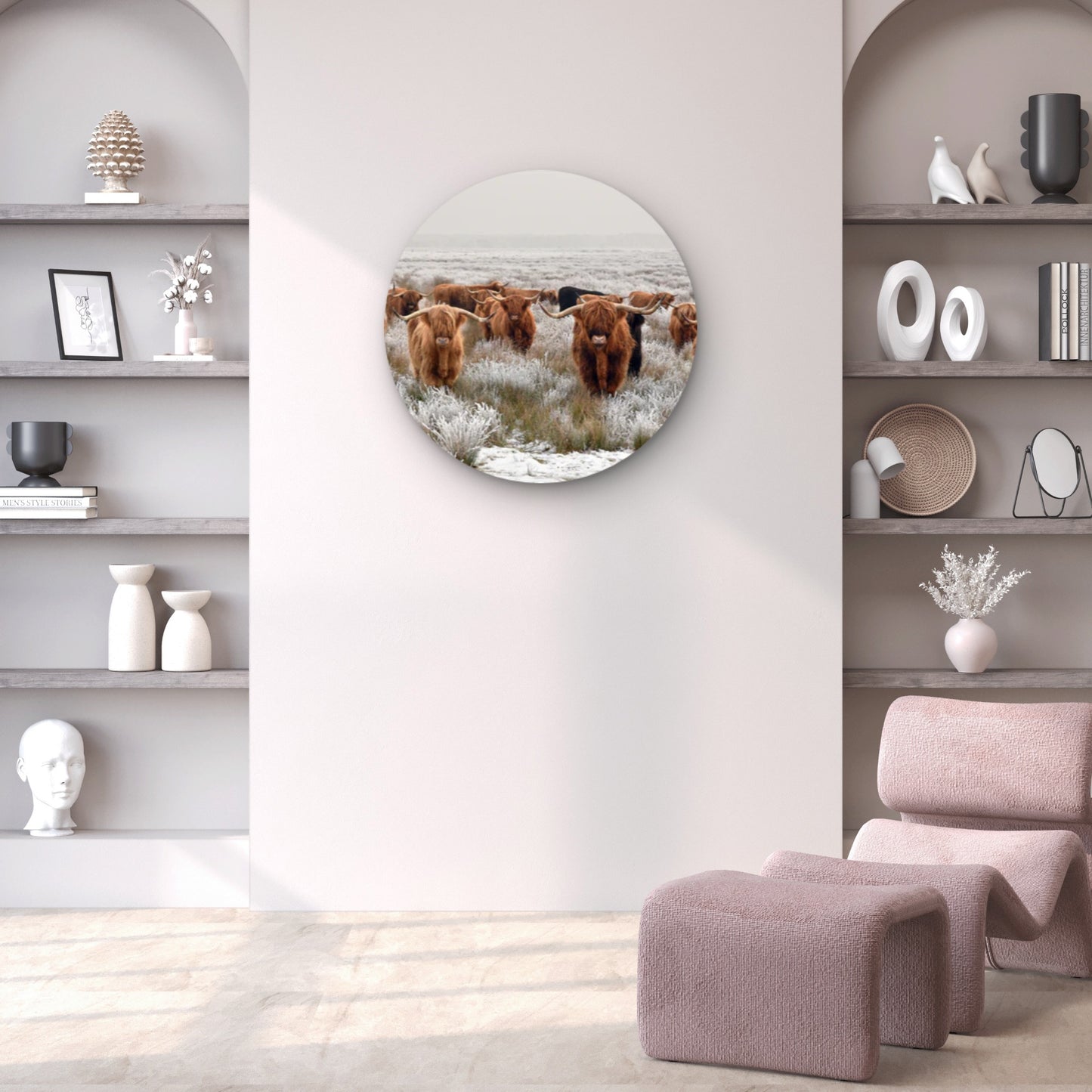 Highland Cow herd  Acrylic Glass Rounded Print Tempered Glass Wall Art 100% Made in Australia Ready to Hang