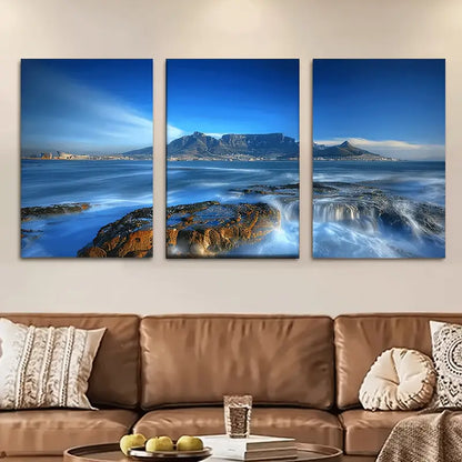 3pcs  Stunning Blue Coastal Scenery Metal Print Ready to Hang Art - Bella Home Decor