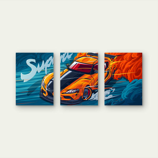 3pcs Fiery Tangerine Cyan Asphalt Drift Metal Print Ready to Hang Art - Bella Home Decor