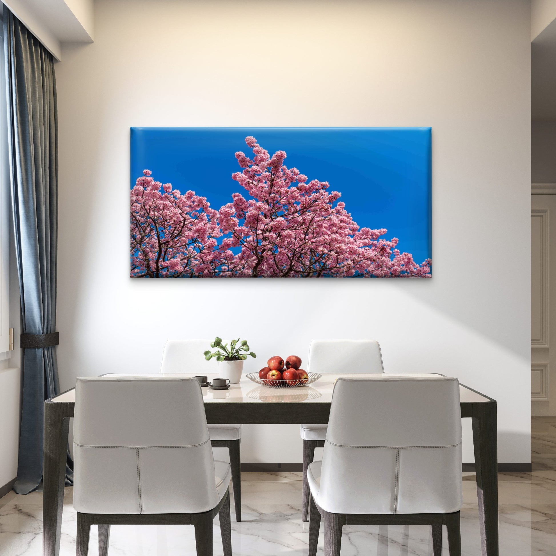 Cherry Blossom Against Blue Sky Wall Art Canvas Office Home Room Framed 120x60cm - Bella Home Decor