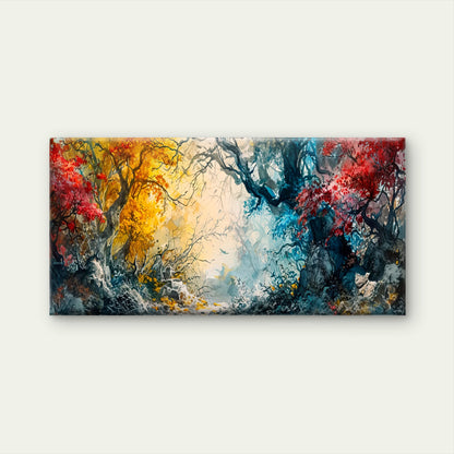Enchanted Forest Trees Abstract Wall Art Canvas Office Home Room Framed 120x60cm