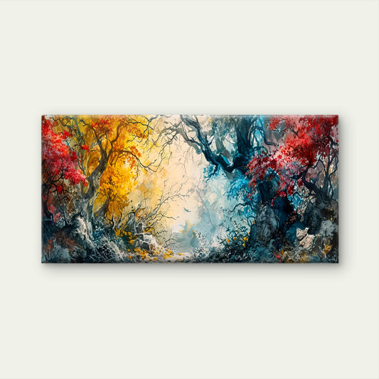 Enchanted Forest Trees Abstract Wall Art Canvas Office Home Room Framed 120x60cm