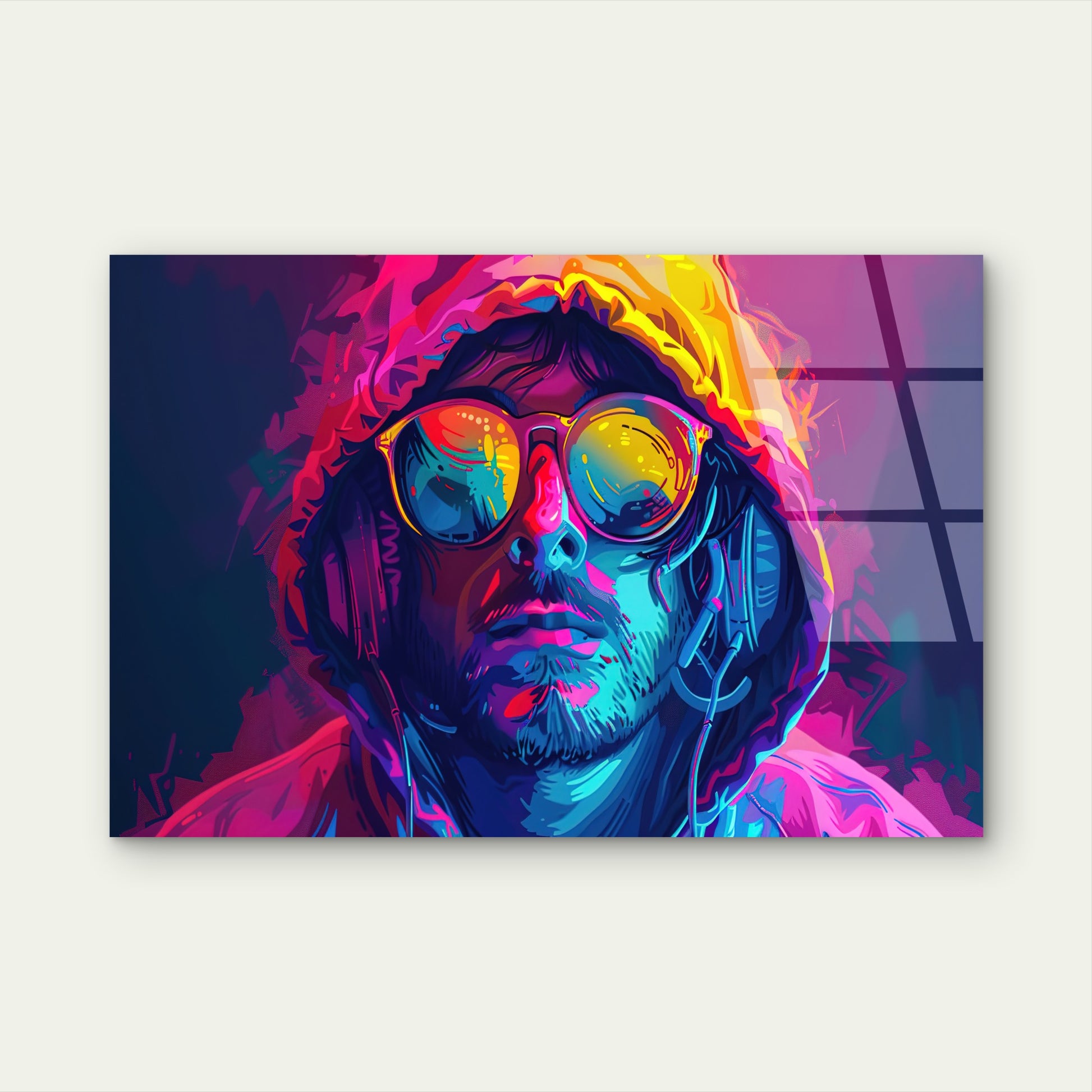 Neon Cyberpunk Man With Headphones Acrylic Glass Printing Wall Art Australian Made Quality