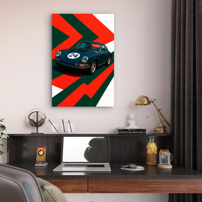 Vintage Dark Teal Retro Coupe Racing 40x60cm Metal Print Ready to Hang