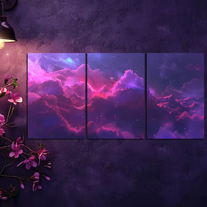 3pcs Vibrant Nebula with Red & Pink Glow Wall Art Set Canvas Framed 40x60cm - High Quality Print 100% Australian Made Wall Canvas Ready to Hang