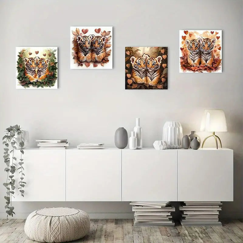 4pcs Tiger Cub Canvas Art Prints Wall Art Canvas Framed