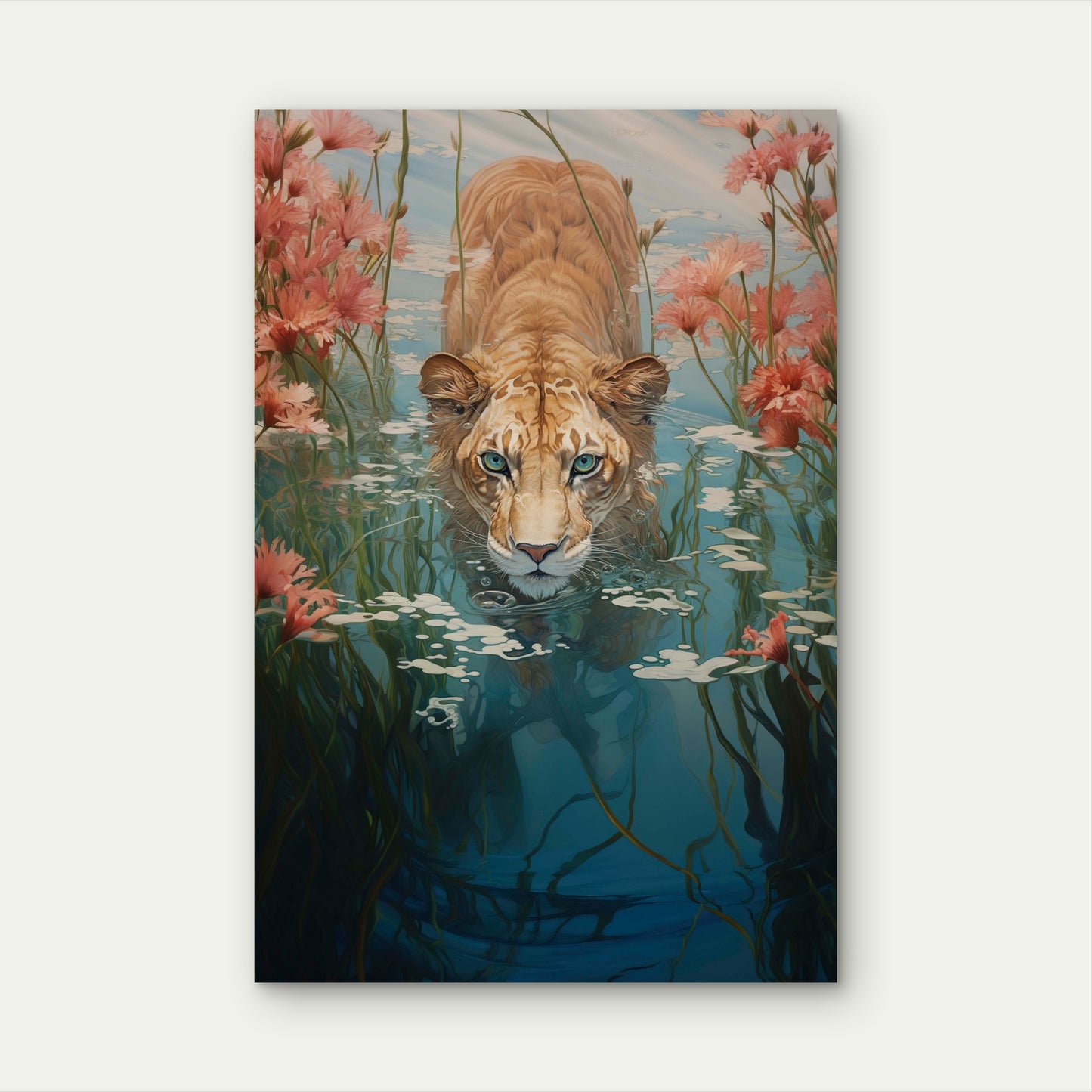 Lions Digital Art Style 40x60cm Metal Print Ready to Hang