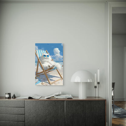 Relaxed Cat with Beach Vibes 60x90cm Metal Print Ready to Hang - Bella Home Decor