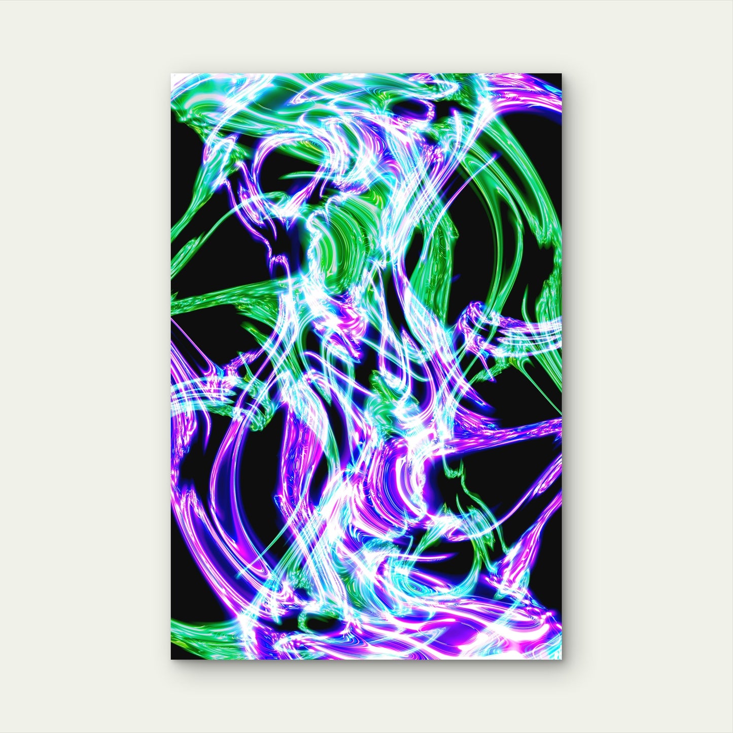 Abstract Blue and Green Light Swirls on Black 40x60cm Metal Print Ready to Hang